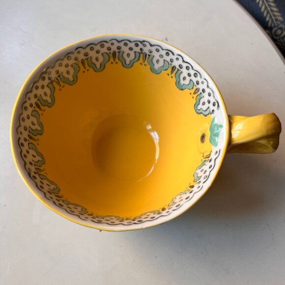 Anthropologie Elka Ayaka Footed Yellow Floral Mug Twisted Handle - Picture 3 of 14